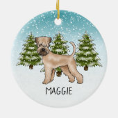 Zachte beklede tarweterriër besneeuwd winterbos keramisch ornament (Achterkant)