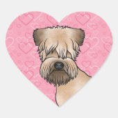 Zachte beklede tarweterriër hoofd op roze harten hart sticker (Voorkant)