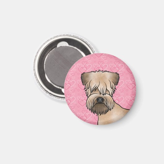 Zachte beklede tarweterriër hoofd op roze harten magneet (Voorkant / Achterkant)