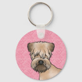 Zachte beklede tarweterriër hoofd op roze harten sleutelhanger (Voorkant)