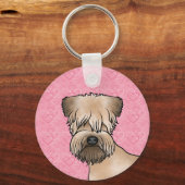 Zachte beklede tarweterriër hoofd op roze harten sleutelhanger (Voorkant)