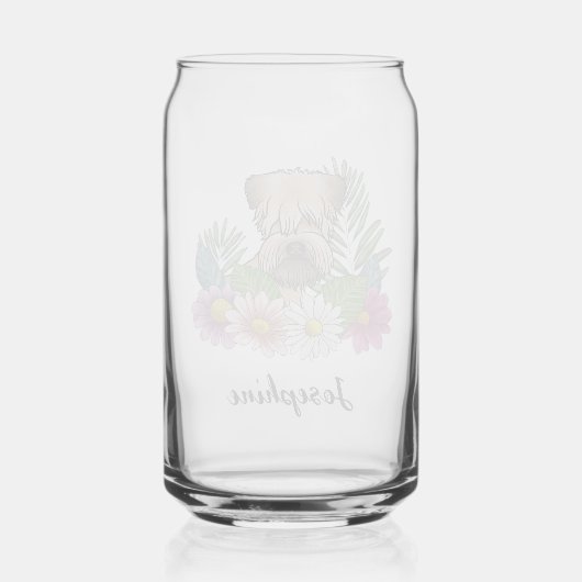 Zachte beklede tarweterriër met bloemen en naam blikvorm glas (Achterkant)