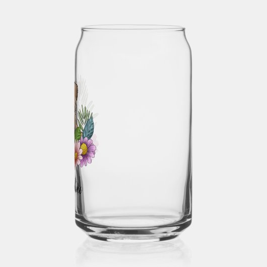 Zachte beklede tarweterriër met bloemen en naam blikvorm glas (Links)