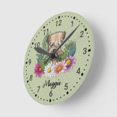 Zachte beklede tarweterriër met bloemen en naam ronde klok (Hoek)