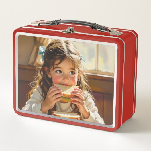 Zachte Bescheiden Ontwerp Meisje Eet een Sandwich (Voorkant)