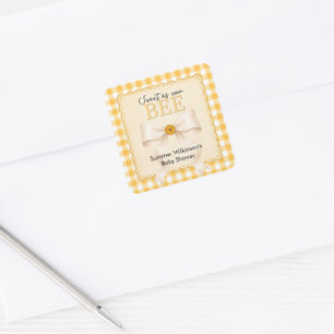 Zachte Bij Baby Shower Favor Sticker Geel Gingham