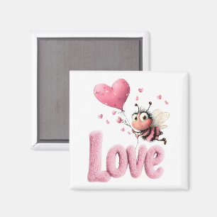 Zachte Bij Fluffy Roze Liefde Hart Ballon  Magneet