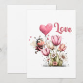 Zachte Bij Liefde Hart & Bloem Feestdagenkaart (Voorkant / Achterkant)