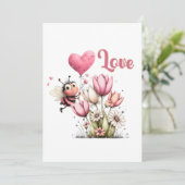 Zachte Bij Liefde Hart & Bloem Feestdagenkaart (Staand voorkant)