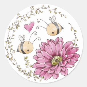 Zachte Bijen Hart Bloem Sticker