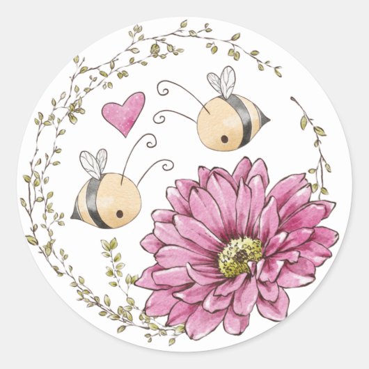 Zachte Bijen Hart Bloem Sticker (Voorkant)