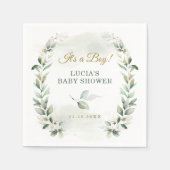 Zachte bladgroene gouden krans baby shower servet (Voorkant)