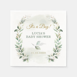 Zachte bladgroene gouden krans baby shower servet
