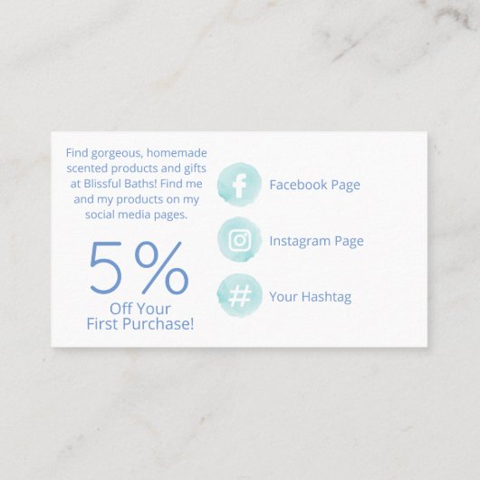 Zachte blauw en witte bath Bomb Soak Soep Visitekaartje (Achterkant)