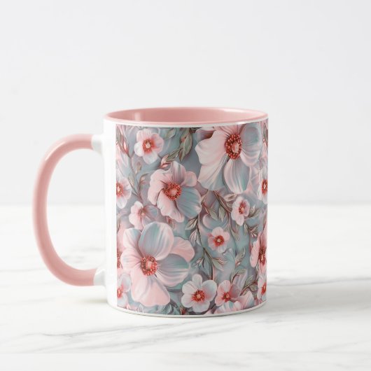 Zachte blauwachtige bloemen mok (Links)