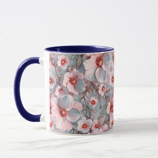 Zachte blauwachtige bloemen mok (Links)