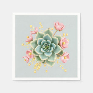 Zachte blauwe achtergrond met groene succulent en  servet