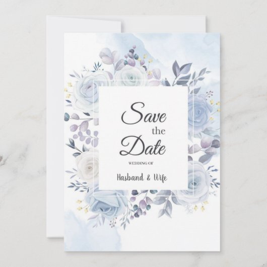 Zachte Blauwe Aquarel Bloemen Bruiloft Uitnodiging (Achterkant)