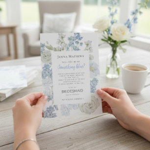 Zachte Blauwe Aquarel Bloemige Bruidsmeisje Voorst Kaart