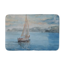 Zachte Blauwe Aquarel Zeilboot Badmat