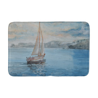 Zachte Blauwe Aquarel Zeilboot Badmat
