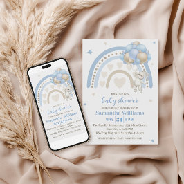 Zachte Blauwe Beige Konijn Ballon Regenboog Baby S Kaart