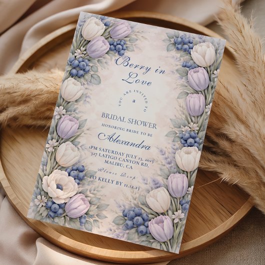 Zachte Blauwe Bes Botanicals Bruiloftsfeest Kaart
