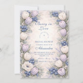 Zachte Blauwe Bes Botanicals Bruiloftsfeest Kaart (Voorkant)