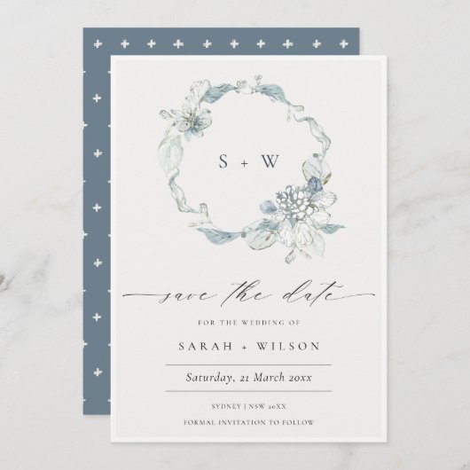 Zachte blauwe bloem, groot, sparen de datum Kaart (Voorkant / Achterkant)