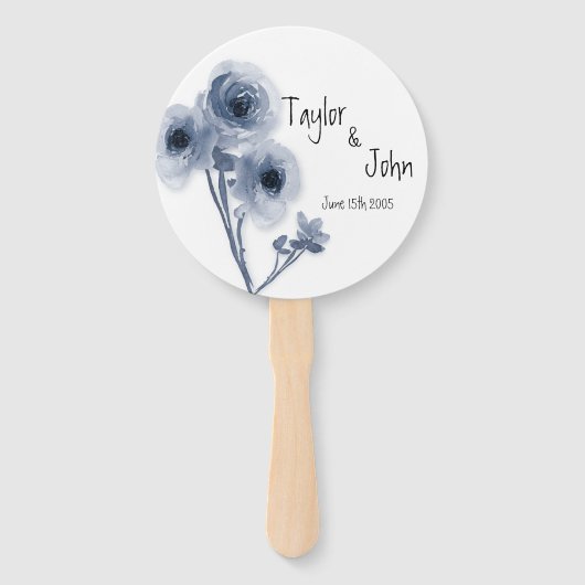 Zachte Blauwe Bloem Huwelijk Hand Fan Handwaaier (Voorkant)