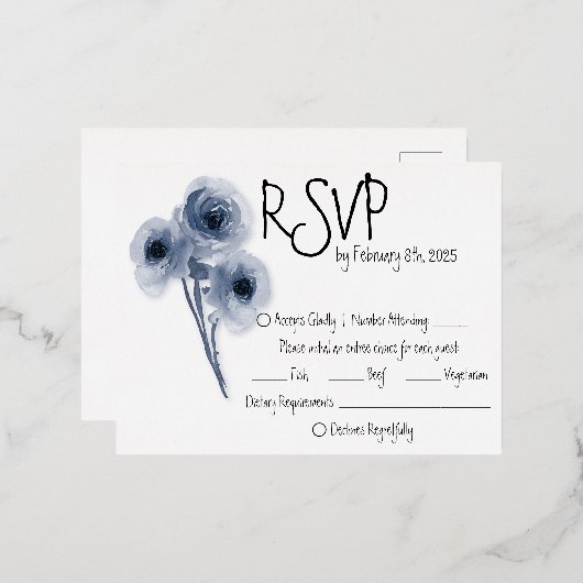 Zachte Blauwe Bloem Trouw RSVP Kaart (Voorkant / Achterkant)