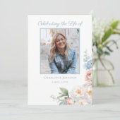 Zachte Blauwe Bloemen Begrafenis Gedenkteken Orde  Programmakaart (Staand voorkant)