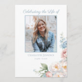 Zachte Blauwe Bloemen Begrafenis Gedenkteken Orde  Programmakaart (Voorkant)