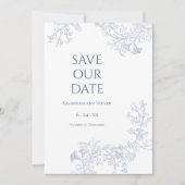 Zachte Blauwe Bloemen Bewaar de Datum Save The Date (Voorkant)