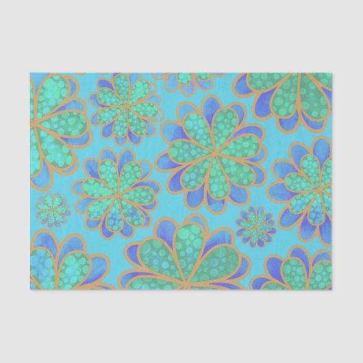 Zachte blauwe bloemen, drijvend in een Zee Tissuepapier (Voorkant)