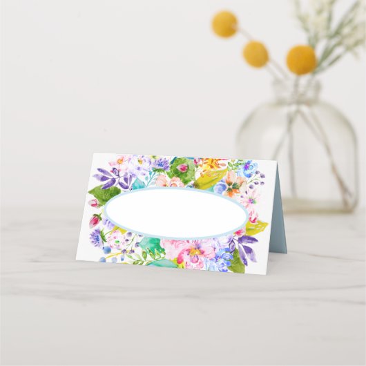 Zachte Blauwe Bloemen Romantische Bruiloft Plaats  Plaatskaartje (Voorkant)