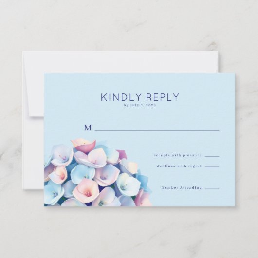Zachte Blauwe Bloemen RSVP Kaartje (Voorkant)