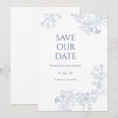 Zachte Blauwe Bloemige Bewaar de Datum Save The Date (Voorkant / Achterkant)