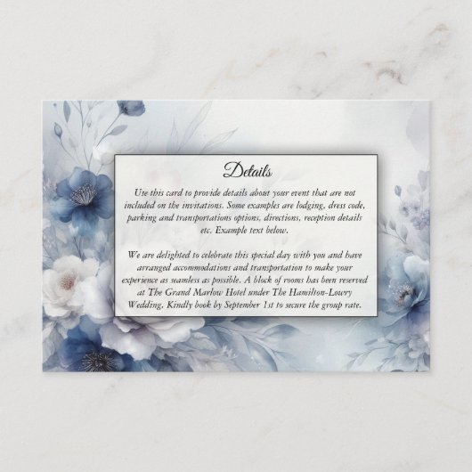 Zachte Blauwe Bloesems en Lavendel Mist Wedding Informatiekaartje (Voorkant)