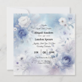 Zachte Blauwe Bloesems en Lavendel Mist Wedding Kaart