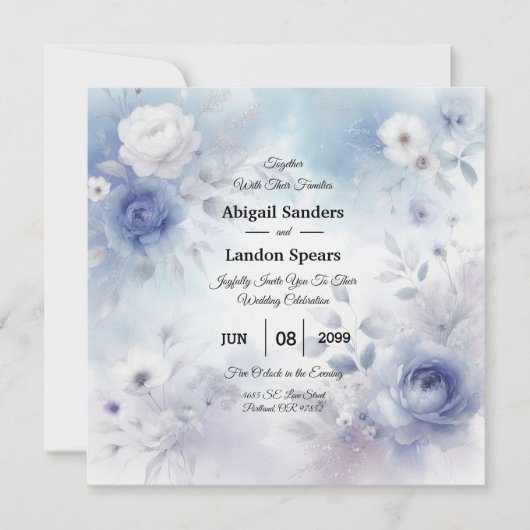 Zachte Blauwe Bloesems en Lavendel Mist Wedding Kaart (Voorkant)