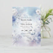 Zachte Blauwe Bloesems en Lavendel Mist Wedding Kaart (Staand voorkant)