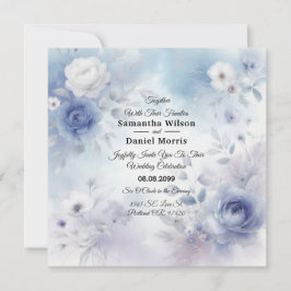 Zachte Blauwe Bloesems en Lavendel Mist Wedding Kaart