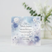 Zachte Blauwe Bloesems en Lavendel Mist Wedding Kaart (Staand voorkant)