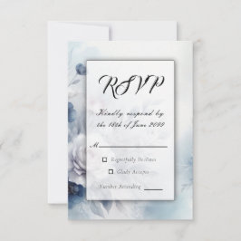 Zachte Blauwe Bloesems en Lavendel Mist Wedding RSVP Kaartje