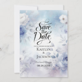 Zachte Blauwe Bloesems en Lavendel Mist Wedding Save The Date
