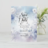 Zachte Blauwe Bloesems en Lavendel Mist Wedding Save The Date (Staand voorkant)
