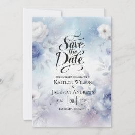 Zachte Blauwe Bloesems en Lavendel Mist Wedding Save The Date