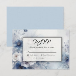 Zachte Blauwe Bloesems en Lavendel Nevel Bruiloft RSVP Kaartje