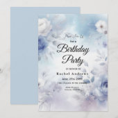 Zachte blauwe bloesems en lavendelnevel verjaardag kaart (Voorkant / Achterkant)